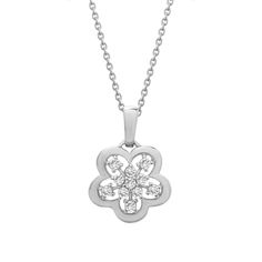 Beautiful diamond flower pendant that'll add sparkle to your everyday wardrobe. The dainty Peony diamond flower pendant is the perfect subtle statement piece. - 18" Length with Spring Ring Clasp - SI1 Diamond Clarity - H-I Diamond Color - Total Carat weight: 1/10 CT - Available in 10K YG, 10K WG, 10K RG, 14K YG, 14K WG, 14K RG - Ethically sourced materials and conflict-free diamonds - Fully compliant with The Kimberley Process - Chain included - Certificate of authenticity included Diamond Jewelry With Flower Charm, Luxury Diamond Flower Pendant Necklace, Elegant White Gold Flower Charm Necklace, Elegant White Gold Flower Necklace, Flower-shaped Diamond Necklace With Single Cut Diamonds, Flower Shaped Diamond Necklace With Single Cut Diamonds, Brilliant Cut Flower Pendant Jewelry, Sterling Silver Diamond Flower Pendant Necklace, Fine Jewelry Flower-shaped Diamond Necklace