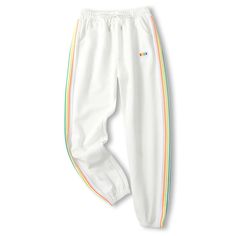 Rainbow Stripe Casual Sports Pants Casual Summer Yoga Pants, Casual Yoga Pants For Summer Sports, Summer Sports Cotton Pants, Summer Cotton Sportswear Pants, Cotton Cargo Pants For Sports, Sportswear Sweatpants For Sports, Spring Jogging Sweatpants With Elastic Waistband, Spring Sporty Joggers With Elastic Waistband, Spring Sweatpants With Elastic Waistband For Jogging