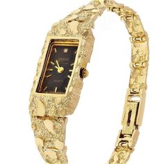 Women's Watch 10k Yellow Gold Nugget Link Bracelet Geneve Wrist Watch w/ Diamond 6.75" 24.7 grams Find all types of jewelry on our shop such as rings, bracelets, watches, necklaces, chains, pendants, earrings in all shapes and colors! Find the perfect gifts for your husband, wife, boyfriend, girlfriend, family and friends at Jewelry Store by Erik Rayo! Engagement Ring Necklace, Leather Watch Box, Gold Watches, Gold Nugget, Womens Watches Luxury, Jewelry Lookbook, Watch Box, Women's Watch, Watch Movement