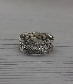 Womens vintage style tree band Womens unique tree wedding Unique Etched Wedding Jewelry, Unique Antique Silver Wedding Jewelry, Unique Etched Jewelry For Wedding, Bohemian Carved Wedding Ring, Unique Filigree Ring With Intricate Design For Wedding, Unique Engraved Promise Ring With Intricate Design, Vintage Etched Jewelry For Marriage, Handmade Nature-inspired Silver Engraved Ring, Handmade Silver Engraved Ring, Nature-inspired