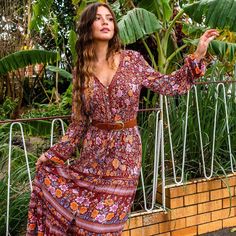 Boho Sexy Deep V-Neck Long Sleeve Gypsy Maxi Dress















size





Bust





shoulder





sleeve





 Hem-line





Length









INCH





CM





INCH





CM





INCH





CM





INCH





CM





INCH





CM









S





33.1





84





14.2





36





23.6





60





92.9





236





53.9





137









M





34.6





88





14.6





37





24.0





61





92.9





236





54.3





138









L





36.2





92





15.0





38





24.4





62 Brown V-neck Boho Dress For Fall, Hippie Boho Print V-neck Dress, Brown V-neck Maxi Dress For Festival, Bohemian V-neck Fall Dresses, V-neck Boho Dress For Festivals, Hippie Boho V-neck Dress For Fall, Hippie Boho Dress With V-neck For Fall, Bohemian V-neck Dress For Fall, Fitted V-neck Boho Dress With Boho Print