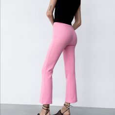 High Waist Legging With Elastic Waistband. Mini Flare At Hems. Brand New With Tags. Full Waist 32” And Beyond. Length 38” Inseam 27”, Rise 11” Zara Fitted Summer Pants, Fitted Zara Pants For Summer, Pink Elastane Bottoms For Night Out, Chic Fitted Pants For Summer, Chic Elastane Pants For Summer, Fitted Elastane Summer Pants, Chic High Stretch Pink Bottoms, Feminine Stretch Wide Leg Bottoms, Fitted Zara Summer Pants