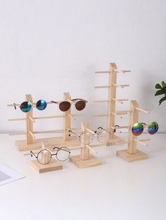 1pc Multi-Layer Wooden Sunglasses Display Stand Rack Holder For Near-Sighted Glasses And Jewelry, Simple Assembly Sun Eyeglasses Organizer Display Wooden Glasses Frame    Wood     Storage & Organization, size features are:Bust: ,Length: ,Sleeve Length: Sunglasses Holder, Sunglasses Stand, Wooden Glasses Holder, Stand Feria, Wooden Glasses, Sunglasses Storage, Sunglasses Display, Wood Display Stand, Wooden Sunglasses