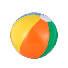 an orange, green and yellow beach ball on a white background