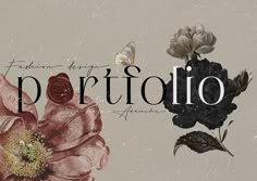 an image of flowers and butterflies with the words prutolio on it's side