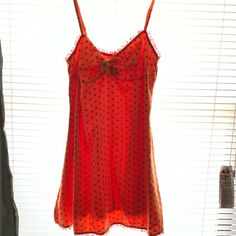 Victorias Secret Pout Vintage Lace Satin Cami Camisole Top Nightgown, Polka Dot, Elastic Neckline Top, Adjustable Elastic Straps, Button Down Back. Rare Find. Never Worn/ Like New! *Fyi- Photos Appear More Neon Than Orange, Item Is Orange With Red Polka Dots.* Satin Cami, Red Polka Dot, Vintage Lace, Night Gown, Women's Intimates, Camisole Top, Polka Dot, Victoria's Secret, Polka Dots