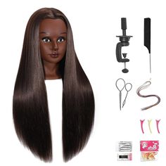 PRICES MAY VARY. Total Length：26-28 Inches (from the forehead to the back hair end), 20 Inch (Individual Hair Strand). Color: # Brown Hair quality：Mannequin Head Human Hair；Head Features：female head；Head Circumference：52cm Suitable For：Cosmetology Mannequin Head works with barbers, hairstylists, hairdressers and hair designers. Ideal gift for girls to practice braiding. Instructions: When curling or straightening the hair, temperature between 120°-150°, time less than 15s. (Need to cool a few se Mannequin Head With Hair, Hair Mannequin Hairstyles, Mannequin Face, Hairstyle Tools, Mannequin Hair, Hair Advertising, Hair Training, Color Brown Hair, Manikin Head