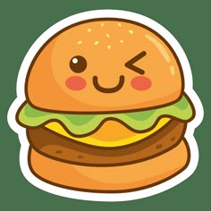 a hamburger sticker with a face drawn on it's side and eyes closed