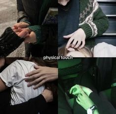 two pictures of people with green gloves on and one is holding a child's hand