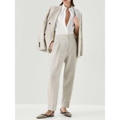 Discover Elegance and Style with Our Linen Suit Set Step into the world of sophisticated style with our Elegant Beaded Linen Suit Set. Designed for the modern woman, this exquisite set combines a sleek double-breasted blazer and perfectly tailored straight trousers, offering a harmonious blend of elegance and comfort. Ideal for both spring and summer wear, this set is a versatile addition to your wardrobe, perfect for office settings, formal events, or even casual outings. Product Features Exqui Classic Wedding Bottoms For Spring, Classic Spring Wedding Bottoms, Elegant Tailored Linen Pantsuit, Elegant Linen Pantsuit For Formal Events, Elegant Linen Pantsuit For Formal Occasions, Tailored Linen Pantsuit For Formal Occasions, Elegant Beige Pants For Wedding, Elegant Beige Pants, Elegant Beige Wedding Pants