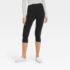 Keep your casual style on point with these High-Waist Cotton Blend Seamless Capri Leggings from A New Day?. These below-knee ankle leggings make a go-to pick whether you're hanging around the house or heading out casually. They feature a high-rise fit to create a flattering silhouette, along with a cotton gusset for breathable wear. Plus, the seamless leggings are crafted from soft, stretchy fabric for comfortable movement. Pair them with a range of tank tops, tees and sweatshirts, along with sn Ankle Leggings, Seamless Leggings, Capri Leggings, Bottom Clothes, Comfy Casual, A New Day, Stretchy Fabric, Bottoms Pants, New Day