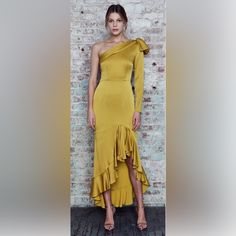 Shoulder Mac Dress Chic Yellow Maxi Dress For Formal Occasions, Chic Yellow Maxi Dress For Wedding, Fitted Yellow Evening Dress For Formal Occasions, Yellow Fitted Formal Evening Dress, Formal Fitted Yellow Evening Dress, Fitted Yellow Midi Dress For Gala, Yellow Fitted Midi Dress For Gala, Yellow Midi Dress For Spring Evening, Fitted Yellow Evening Dress