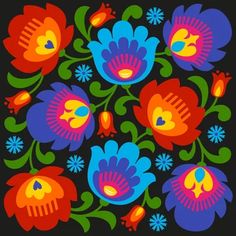 a colorful floral design on a black background