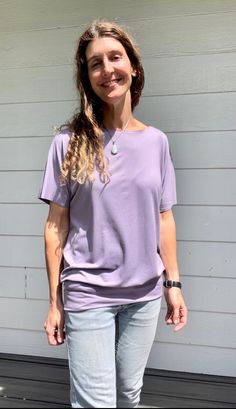 Once you wear the Flow Tee, you'll just want to keep it on! Made with super soft and comfy Brushed Poly (same as the So-Fine waistband fabric) Easy wear and easy care! Washer and dryer friendly. The fit is loose on top with a fitted bottom band. WaistHipsChest X-Small -  W 26-28"   +  H 33-34  +   C 30-33 Small -      W 28-30"  +  H 35-36  +   C 33-36 Medium - W 30-32"  +  H 37-38   +   C 36-39 Large -     W 32-34"   +  H 40-41   +   C 39-42 X-Large -  W 34-36"  +  H 42-43   +   C 42-44 Unsure a Lovely Lavender, Womens Blouses, Washer And Dryer, Easy Wear, Womens Clothing Tops, Washer, Blouses For Women, Lavender, Blouses