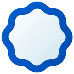 a blue circle shaped mirror on a white background