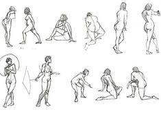 some people are doing different poses in the same drawing technique as one person looks at his cell phone