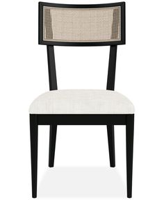 a black and white chair with an upholstered seat on the backrests