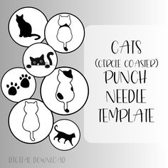 cats and dogs are depicted in this black and white graphic art printable design set