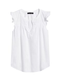 Cotton Ruffle-Sleeve Top | Banana Republic Feminine Cotton Blouse With Smocked Cuffs, Cotton Smocked Top With Ruffles, Feminine Cotton Smock Top, Feminine Cotton Smocked Top With Ruffles, Feminine Ruffle Sleeve Tops With Smocked Cuffs, Cotton V-neck Top With Smocked Bodice, Casual Cotton V-neck Smocked Top, Cotton Peasant Top With Smocked Back And Short Sleeves, Cotton Smocked Bodice Top With Ruffle Sleeves