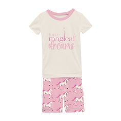 Girl's Graphic Tee Pajama Set with Shorts - Cake Pop Prancing Unicorn | Stylish Sleepies offer designs that make bedtime beautiful. Pajamas For Kids, Girls Pajama, Best Pajamas, Kickee Pants, Cute Pajamas, Unicorn Print, 5 Kids, Cake Pop, Girls Prints