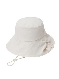 This is a casual and comfortable bucket hat made out of high quality cotton, rayon, and polyurethane blend fabric. With design detail of hanger symbol embroidery on the front and inner mesh fabric for comfortable wear, it gives a casual and trendy mood to your look.- Shirring detail on the brim side- String and stopper on the side- Mesh lining detail- Hanger symbol embroidery on the front Trendy Brimmed Cotton Sun Hat, Adjustable Short Brim Cotton Sun Hat, Adjustable Cotton Sun Hat With Short Brim, Summer Cotton Bucket Hat With Flat Brim, Adjustable Bucket Shape Sun Hat, Cotton Bucket Sun Hat For Summer, Cotton Bucket Hat With Upf 50+ For Everyday, Lightweight Cotton Bucket Hat, One Size, Lightweight Cotton Bucket Hat, One Size Fits Most