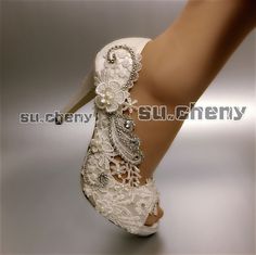 su.cheny 3" 4" heel Satin white ivory lace open peep toe Wedding Bridal shoes | eBay Bridal Flats, Wedding Flats, Crystal Shoes, Light Ivory, Shoes Wedding, Shoes Color, Ivory Lace, Formal Wedding, Wedding Plans