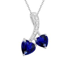 METAL SPECIFICATIONS White Gold 14K STONE SPECIFICATIONS Stone Name : Blue Sapphire and Diamond Stone Cut : Heart and Round Stone Details : There is one heart cut sapphire approx. 1.50 carats (Approx Size 6.5 x 6.5 mm), one heart sapphire approx. 1 carat (Approx. Size 6 x 6 mm) and approx. 0.25 carats of smaller diamonds in the pendant. Natural earth mined stones. Color : F Clarity : VS1 Quality of Sapphire : AAA Sapphire Treatment : Heated Total : Approx. 2.75 Carats PENDANT SPECIFICATIONS Leng Twist Style, Heart Gemstone, Natural Earth, Stone Cuts, Stone Names, Diamond Stone, 1 Carat, Gemstone Pendant, Blue Sapphire