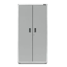 a tall metal cabinet with two doors