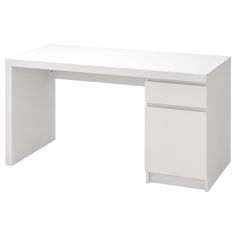 a white desk with two drawers on the bottom and one drawer open at the top