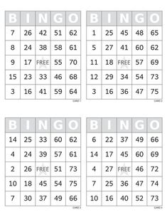 the printable bingo game is shown in three different colors and numbers, including one for each