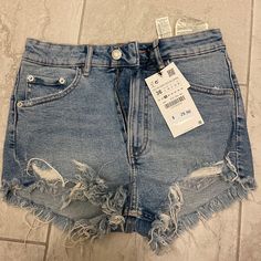 New With Tags! Size 2, Could Fit A 0. From Zara Zara High Waist Jean Shorts For Summer, Trendy Mid-rise Shorts From Zara, Zara High-waisted Shorts For Summer, Zara Trendy Jean Shorts For Summer, Zara High Rise Summer Bottoms, Zara Denim Shorts For Summer, Zara High Waist Summer Bottoms, Zara High Waist Bottoms For Beach, Zara High Waist Casual Shorts