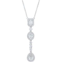 Sofer Jewelry - Mixed Diamond With Halo Drop Necklace in 18K White Gold Luxury Hand Set Necklace For Formal Occasions, Platinum Bridal Necklace With 17 Jewels, Formal Diamond Drop Necklace, Elegant Oval Pendant Necklace With Brilliant Cut, Formal Drop Diamond Necklace In Fine Jewelry Style, Fine Jewelry Diamond Drop Necklace For Formal Occasions, Formal Drop Diamond Necklace Fine Jewelry, Formal Fine Jewelry Diamond Drop Necklace, Diamond Drop Necklaces For Formal Occasions