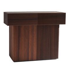 a wooden cabinet that is made out of wood and has vertical slats on the sides