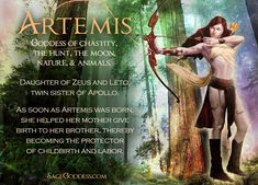 an image of a woman holding a bow and arrow in the woods with words written below