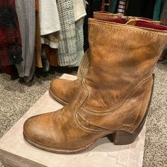 Bed Stu Boots Size 8.5. Brand New. Western Style Heeled Boots With Round Toe, Western Style Medium Width Heeled Boots With Round Toe, Western Heeled Boots With Stacked Heel, Western Heeled Boots With Stacked Heel And Round Toe, Western Calf Leather Moto Boots With Round Toe, Western Ankle-high Leather Mid-calf Boots, Western Leather Mid-calf Boots, Moto Boots With Reinforced Heel And Almond Toe, Almond Toe Moto Boots With Reinforced Heel