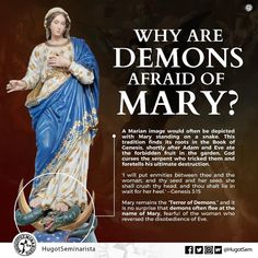 an image of a statue with the words, why are demonss afraid of mary?