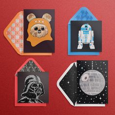 four star wars themed cards on a red surface