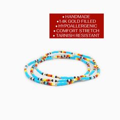 "* CONFETTI BRACELETS - COLOR: NATIVE * Mix, match, layer or stack, our hand beaded bracelets can easily be worn day or night. All of our 14k gold filled is hypoallergenic, tarnish resistant AND great for everyday wear meaning you can sleep, shower, sweat and swim in it. Bracelet(s) are beaded on premium elastic that gives a slight stretch and allows you to easily roll them on and off your wrist comfortably. Every order shipped is first hand polished and then packaged in a beautiful microfiber p Beach Beaded Bracelets With Polished Beads, Oval Polished Beaded Bracelets For Beach, Adjustable Bracelets With Tiny Oval Beads, Polished Oval Beads Bracelets For Beach, Heishi Beads Jewelry 8mm, Gold Multi-strand Beaded Bracelet As Gift, Polished Heishi Bead Bracelet, 14k Gold-filled Beaded Bracelets With Colorful Beads, Multicolor Hand-strung Bead Bracelet