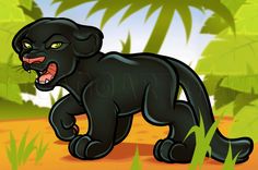 a black panther walking across a lush green forest