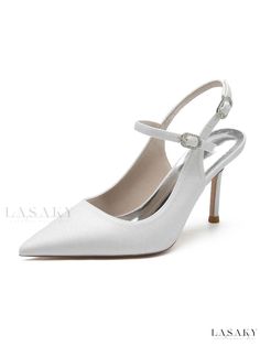 Lasaky - Elegant Slingback Stiletto Heel Pumps for Womens Wedding Ensemble Elegant Evening Wedding Sandals, Elegant Pointed Toe Sandals For Wedding Guests, Elegant Open Toe Sandals For Banquet, Wedding Heels With Heel Strap For Evening, Elegant Silver Slingback Sandals With Heel Strap, Elegant Fitted Slingback Sandals With Ankle Strap, Silver Ankle Strap Heels For Banquet, Closed Toe Heels For Wedding Evening, Silver Open Toe Wedding Shoes For Banquet