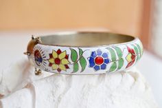 vintage enamel bracelet thailand Hand Painted Multicolor Bangle Jewelry, Multicolor Hand Painted Bangle Jewelry, Bohemian Enamel Jewelry With Inlay, Bohemian Enamel Inlay Jewelry, Hand Painted Bohemian Bangle Jewelry, Bohemian Hand-painted Bangle Jewelry, Bohemian Hand Painted Bangle Jewelry, Traditional Hand Painted Enamel Jewelry, Bohemian Enamel Bangle Bracelets