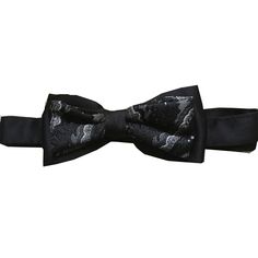 Black brocade prettied banded bow tie. Black Bow Tie And Suit Accessories For Party, Black Formal Bow With Bow Tie Back, Pre-tied Decorative Bow Tie For Black Tie Events, Elegant Adjustable Bow Tie For Black-tie Events, Black Party Suit And Tie Accessories With Bow Tie, Formal Black Bow With Bow Tie Back, Black Adjustable Bow For Formal Occasions, Formal Black Bow With Tie Back, Adjustable Black Bow For Formal Occasions