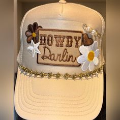 Brand New Custom Made Trucker Hat. Western Design. Tan Otto Hat Cowgirl Hat Accessories, Custom Trucker Hats Design, Hand Painted Hats Design, Tan Trucker Hat, Beige Cap For Rodeo, Brown Trucker Hat With Short Brim For Spring, Spring Brown Trucker Hat With Short Brim, Brown Short Brim Trucker Hat For Spring, Trendy Beige Hats For Rodeo