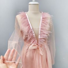 Bridal Tulle Robe Long Night Gown Sleep Dress Powder Pink - Etsy Elegant Sheer Robe For Party, Elegant Pink Sheer Gown, Feminine Satin Nightgown For Party, Pink Satin Long Sleeve Gown, Pink Long Sleeve Satin Gown, Pink Long-sleeved Satin Gown, Feminine Long Sleeve Party Sleepwear, Feminine Pink Organza Gown, Sheer Pink Party Gown