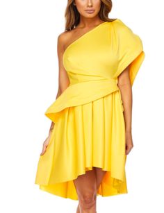 Yellow One Shoulder Ruffle Dress One Shoulder Ruffle Dress, Shoulder Ruffle Dress, Ruffle Dress, High Low Dress, One Shoulder Dress, Wrap Dress, One Shoulder, Yellow