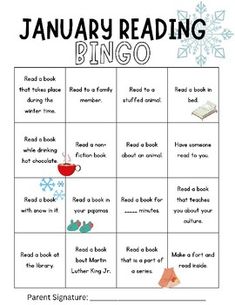 a printable january reading bingo game for kids to play with their friends and family