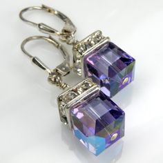 Tanzanite Purple Earrings Violet Swarovski Crystal by fineheart Purple Wedding Jewelry, Bridal Party Earrings, Purple Drop Earrings, Tanzanite Crystal, Purple Bridesmaid, Crystal Purple, Drop Earrings Silver, Tanzanite Earrings, Earrings Purple