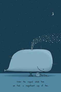 a large whale floating on top of water under a sky filled with stars