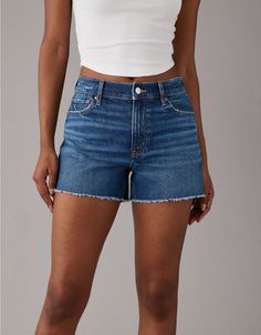 AE Strigid Super High-Waisted Relaxed Denim Short Medium Wash Jeans For Elevated Casual Summer, Summer Medium Wash Jeans For Elevated Casual, Summer Medium Wash Jeans For Casual Wear, Fall Relaxed Fit Dark Wash Jean Shorts, Fall Dark Wash Relaxed Fit Jean Shorts, Fall Dark Wash Relaxed Jean Shorts, High Rise Mom Fit Bottoms With Frayed Hem, High Waist Jeans For Elevated Casual Summer, High Waist Jeans For Elevated Summer Casual