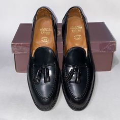 New With Box Brooks Brothers Alden Tassel Loafers Cordovan Shell Men’s Size : 8 A Made In Usa Guaranteed 100% Authentic Classic Black Slip-on Tassel Loafers, Designer Black Tassel Loafers With Leather Sole, Luxury Black Tassel Loafers For Business Casual, Designer Business Tassel Loafers With Brogue Detailing, Black Plain Toe Tassel Loafers, Black Formal Tassel Loafers In Classic Style, Designer Black Tassel Loafers For Office, Black Tassel Loafers With Rubber Sole For Semi-formal Occasions, Black Plain Toe Tassel Loafers For Formal Occasions